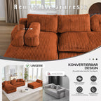  Sectional Sofa, Oversized Sectional Couch Convertible Sofa Bed, 6 Seat Corduroy Sofa Couch with Side Pocket for Living Room, No Assembly Orange