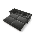 89'' Pull Out Sofa Bed King, Chesterfield Velvet Sleeper Sofa, Convertible L-Shaped Futon Couch, Tufted Back, 4 Pillows, Ottoman, Deep Seat Loveseat Couches for Living Room, Apartment, Gray