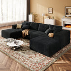 137" U-Shaped Sectional Sofa with Chaise, Modular Cloud Sectional Couch with Deep Seat for Living Room, Modern Boneless Couch with Back Cushion, Pillow, Ottoman, No Assembly Required, Corduroy Fabric