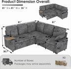 EPOWP 81" Modular Sectional Sleeper Sofa, L Shaped 5-Seater Couch with Pull Out Bed, Large Storage Chaise, USB Charging Ports & Cup Holders, Chenille Sofa Bed for Living Room, Grey