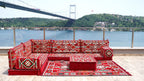 Red Arabic Floor Seating, L Shaped Sofa Bed, Diwan Sofa, Turkish Red Sofa, Floor Cushion Seating, Modular Sofa, Sleeper Couch