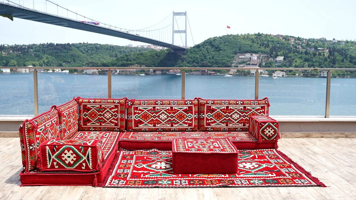 Red Arabic Floor Seating, L Shaped Sofa Bed, Diwan Sofa, Turkish Red Sofa, Floor Cushion Seating, Modular Sofa, Sleeper Couch