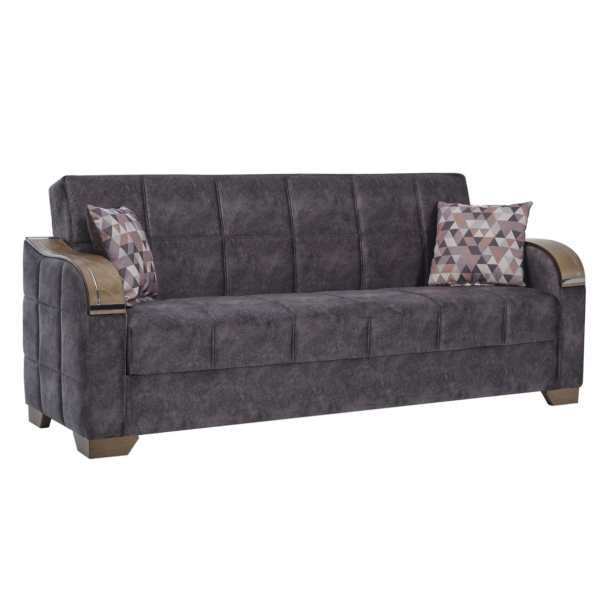 Ottomanson 88" Convertible Sofa Couch for Living Room, Suede Modern Sofa Bed with Storage, Brown