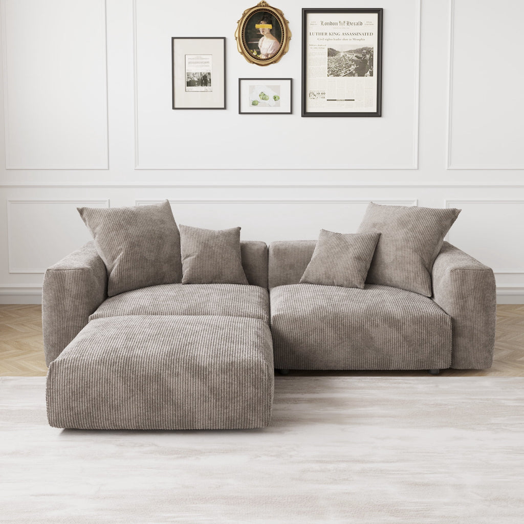 bokifol 2 Seater Modular Sectional Sofa,102" L Shaped Comfy Cloud Couch Sectional Sofa,Corduroy Sofa Sleeper Deep Seat Sofa with Throw Pillows for Living Room,Brown