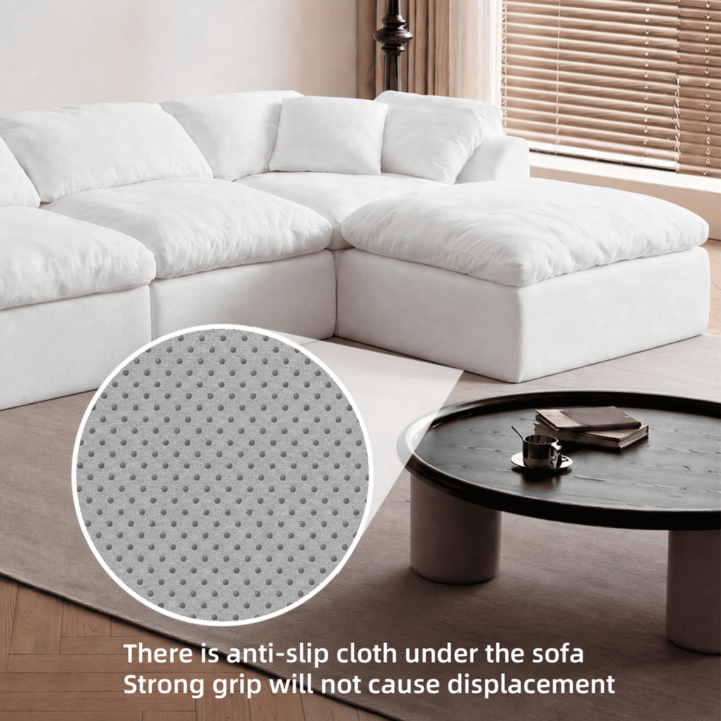 Boneless Modular Sectional Cloud Couch, Compressed Sofa in a Box with Deep Seat & Oversized Chaise, L-Shaped Chenille Sofa for Living Room(White)