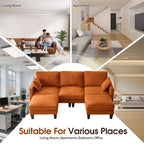  U-Shaped Sofa with 2 Removeable Ottoman Footrests, Flannel Deep Seating Couch for 3, Converts to Sleeper for Bedroom Living Room Furniture Orange