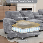 Wiilayok 133" U Shaped Cloud Couch Modular Sectional Couches for Living Room Fluffy Chenille Deep Seat Sofa Set with Double Chaise Lounge, Storage Central Console, Cup Holders, USB Port, Storm Gray