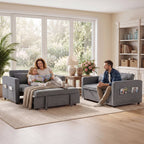  2-Pack 3 in 1 Convertible Sleeper Sofa Bed, 2-Seater Futon Couch with Storage Pockets, Adjustable Backrest for Guest Room, Airbnb, Gray