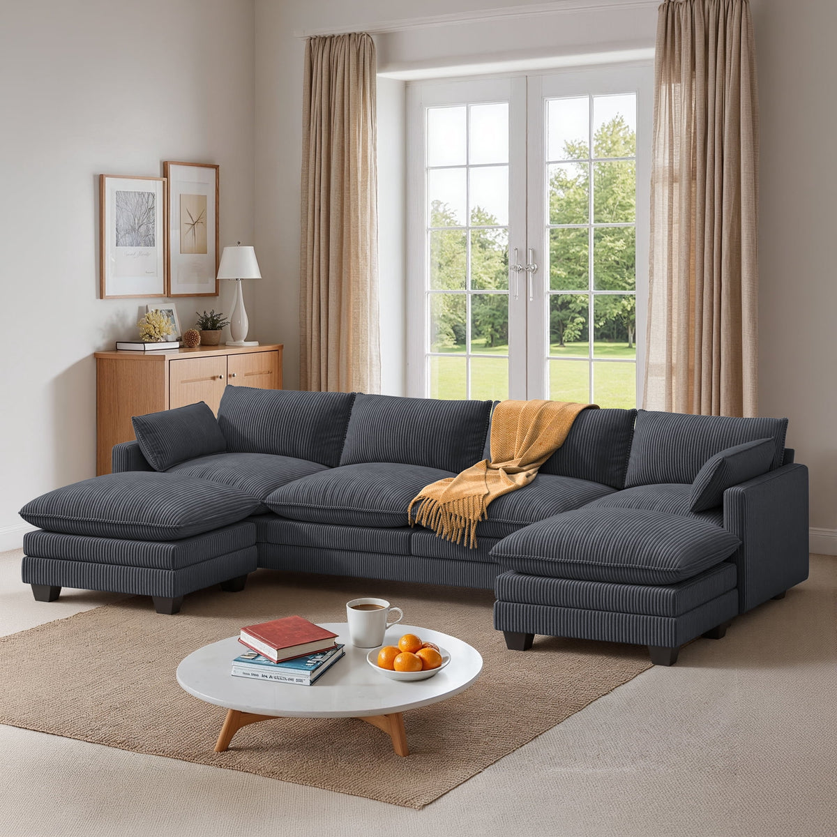  145.7" U Shaped Modular Sectional Sofa with Movable Ottomans, Corduroy Cloud Sofa Couch with 25.2" Deep Seat, Removable Washable Covers, 4-5 Seater Comfy Modular Sofa for Living Room Apartment
