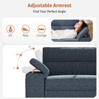 88" Loveseat Sofa with Storage Ottoman Adjustable Armrest 3-Seat L-Shaped Sectional Couch for Living Room Blue