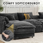 ANPPORT 145" U Shaped Cloud Modular Sectional Sofa, Corduroy Deep Seat Couch with Storage Console, USB Ports & Cup Holders for Living Room, Gray