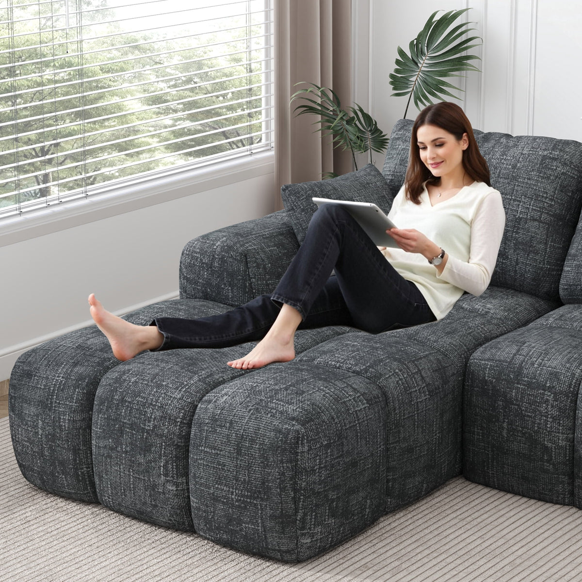  Sectional Sofa, 101" L-Shaped Modular Cloud Couch,Unique Chenille Fabric Couches and Sofas,Compression Sofa No Assembly Required(Deep Gray)