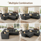 Marrber 106? Oversized Modern Plush Corduroy U-Shaped Modular 7-Seater Pull-Out Sectional Sleeper Sofa Bed with Hidden Storage for Living Room and Apartment, Easy Assembly, Dark Gray
