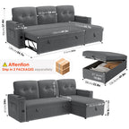 Homfa Gray Sofa Bed with Storage & USB Charging Port, L Shaped Sofa Bed Couches with Storage & Pull out Bed for Living Room