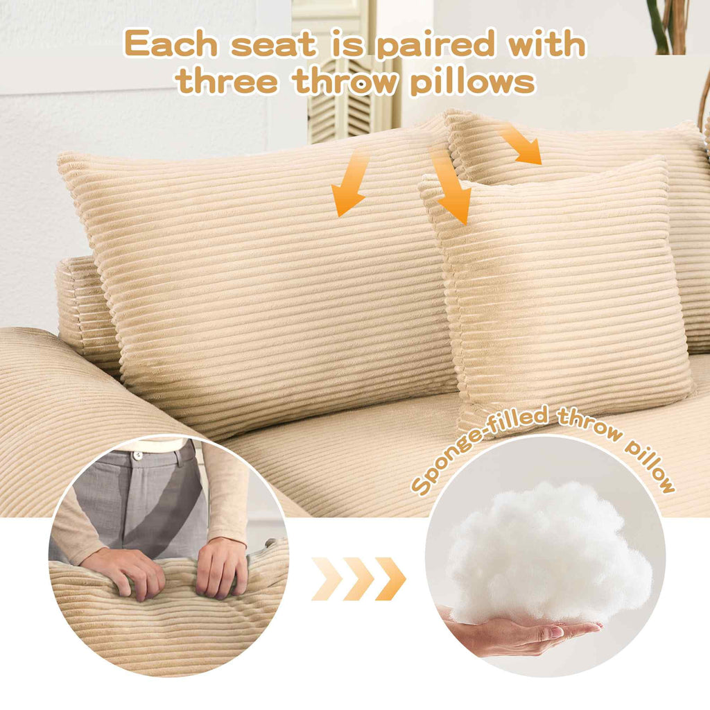 FFH 130" Oversized Modular Cloud Sofa, Cloud Sectional Couch for Living Room, 3 Seater Corduroy Sofa with Deep Seat, Easy Assembly, Camel