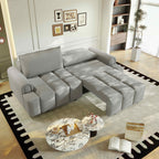 FFH 90.2" Pull Out Sofa Bed with Storage, 3-in-1 Convertible Sleeper Sofa King Size, Modern 4-Seater Teddy Couch for Living Room, Gray
