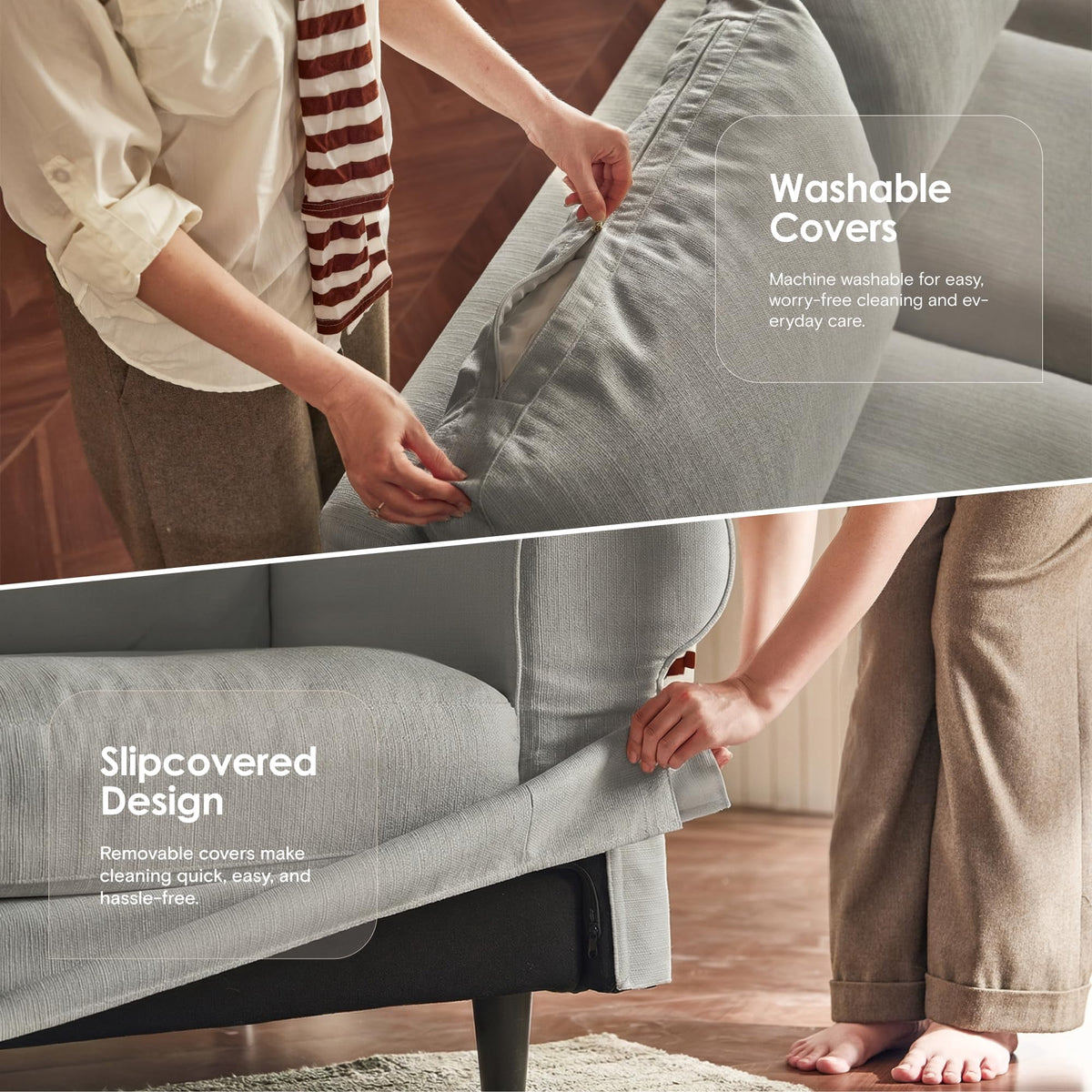 Vorthio 81.9" Oversized Loveseat Cloud Couch with Ottoman, Deep Wide Seat Slipcovered Sofa, Rolled Arms, Washable Fabric, Easy Assembly, Grey