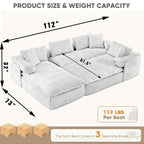  Sectional Sofa, Oversized Sectional Couch Convertible Sofa Bed, 6 Seat Corduroy Sofa Couch with Side Pocket for Living Room, No Assembly Orange