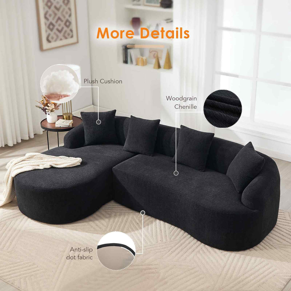 Timbernest 99" Cloud Sectional Couch, L-Shape Modular Chenille Sofa for Living Room, No Assembly Required, Black