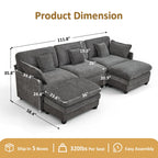 MCombo 111.8'' U-Shaped Modular Sectional Sofa Couch with Chaise Ottomans for Living Room, FSC Certified, Dark Grey