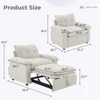  Set of 2 3-in-1 Pull Out Sofa Bed Chairs, Soft Fabric Convertible Design with Side Storage, White