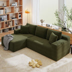 AENKYO 96" Cloud Modular Sectional Sofa with L-Shape Chaise, Deep Seat Corduroy Upholstered Couch, No Assembly Required, Green