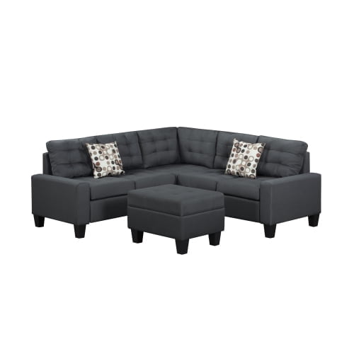 ASINMAK L Shaped Fabric Sectional Sofa with Couch and Ottoman, Gray