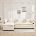 ATHOPE 112" Modular Sectional Sofa, L Shaped Cloud Couch with Movable Ottoman, Comfy Chenille Deep Seat Sofa with Throw Pillows, 3 Seat Modern Couches for Living Room Bedroom Apartment, Beige