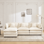 ATHOPE 112" Modular Sectional Sofa, L Shaped Cloud Couch with Movable Ottoman, Comfy Chenille Deep Seat Sofa with Throw Pillows, 3 Seat Modern Couches for Living Room Bedroom Apartment, Beige