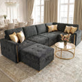 Advwin 126" U-Shaped Oversized Modular Sectional Sofa with Ottoman, Storage Under Each Seat & Gold Metal Accents, 5-Seater Modern Luxury Chenille Convertible Cloud Couch for Living Room, Dark Gray