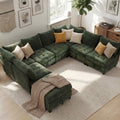 Advwin 7-Seater Oversized Modular Sectional Sofa with Ottoman & Storage Under Each Seat, Chenille Convertible Comfy Couch Sleeper with Extra Wide & Deep Seat for Living Room, Dark Green