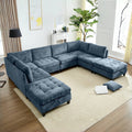 Advwin Oversized Modular Sectional Sofa, 8 Seat Plush Chenille Couch with Storage Ottomans & Thick Cushions, Modern Comfy Convertible L Shaped Sleeper Sofa Bed for Living Room, Blue