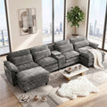 UBERLYFE 157" U Shaped Cloud Modular Sectional Sofa, Double Chaise with USB Charging, Hidden Storage & Cup Holders, Living Room Furniture, Gray