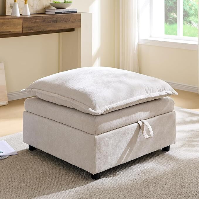SOLIA 85.83" 4-Seat U-Shaped Cloud Modular Sectional Couch Chenille with Storage Ottoman
