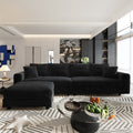 Alvantor 4-Seat Sofa with Movable Ottomans 102" W Corduroy Upholstered Deep Seat Couches L Shaped Convertible Chaise for Living Room, Apartment Black