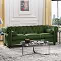 AmoDwell Tufted Velvet Sofa Couch for Living Room, Plush Rolled Arm 3-Seater Sofa Couch with Nailhead Trim and 2 Neck Roll Pillows, Small Apartment Chesterfield Sofa