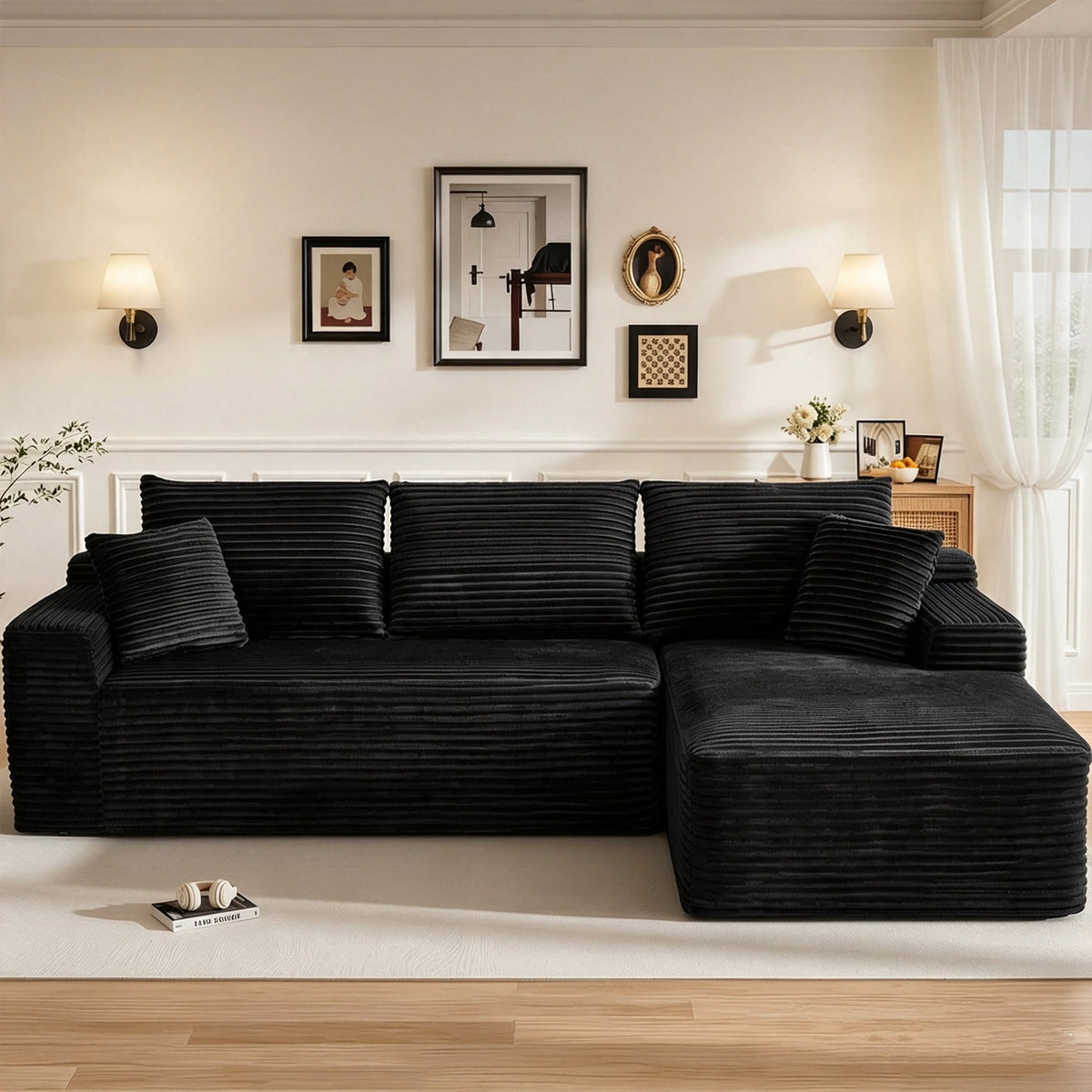 SOLIA 115" L-Shaped Cloud Modular Sectional Couch Faux Leather with Chaise Lounge