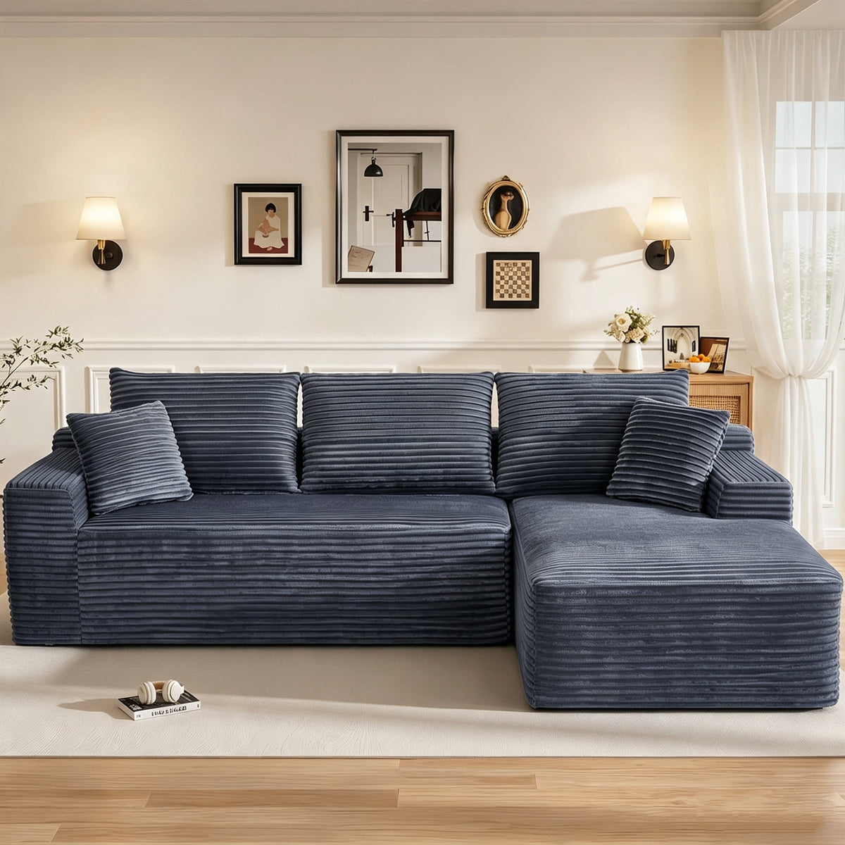 SOLIA 115" L-Shaped Cloud Modular Sectional Couch Faux Leather with Chaise Lounge
