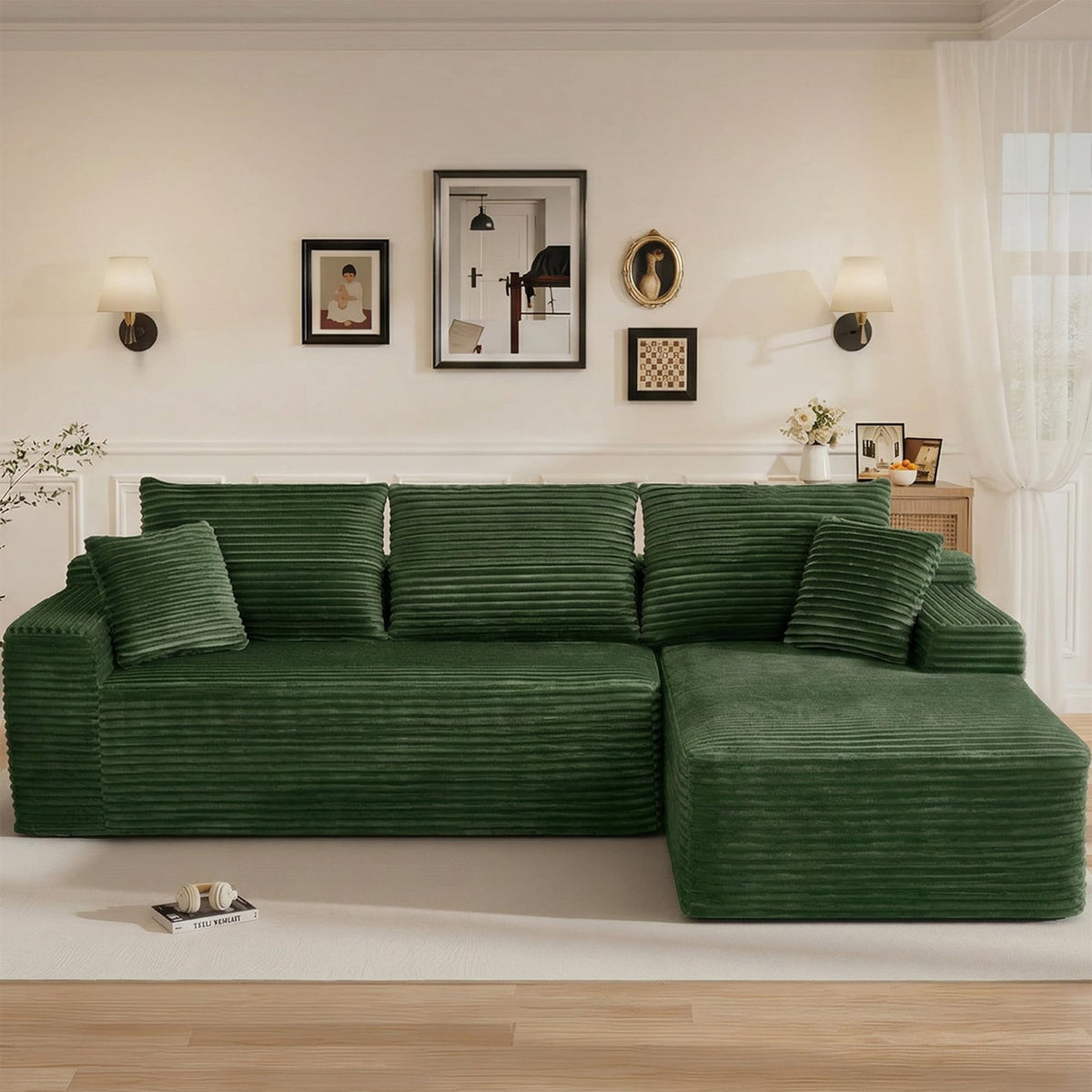 SOLIA 115" L-Shaped Cloud Modular Sectional Couch Faux Leather with Chaise Lounge