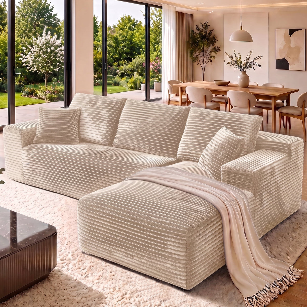 SOLIA 115" L-Shaped Cloud Modular Sectional Couch Faux Leather with Chaise Lounge