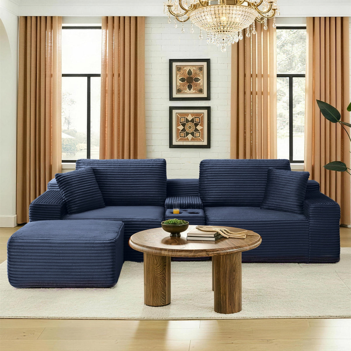 SOLIA 132" U-Shaped Cloud Modular Sectional Couch Corduroy with Double Chaise