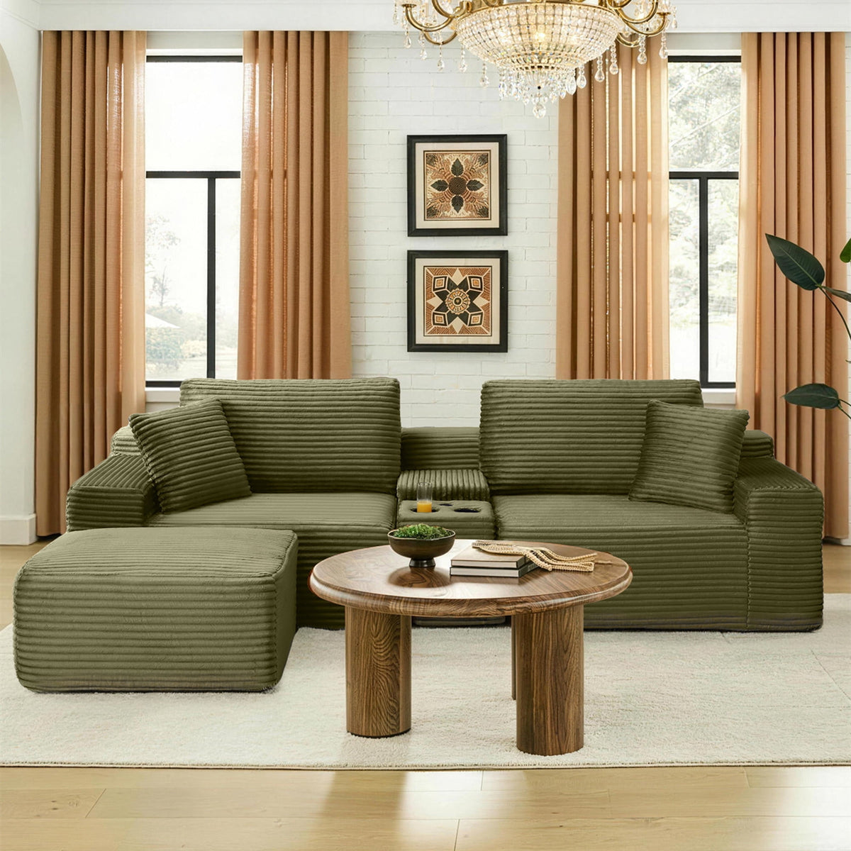 SOLIA 132" U-Shaped Cloud Modular Sectional Couch Corduroy with Double Chaise