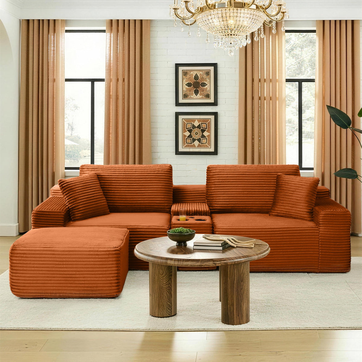 SOLIA 132" U-Shaped Cloud Modular Sectional Couch Corduroy with Double Chaise