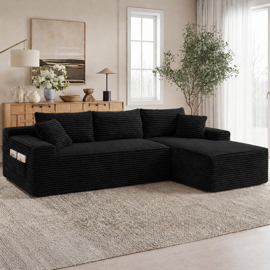SOLIA 115" L-Shaped Cloud Modular Sectional Couch Faux Leather with Chaise Lounge