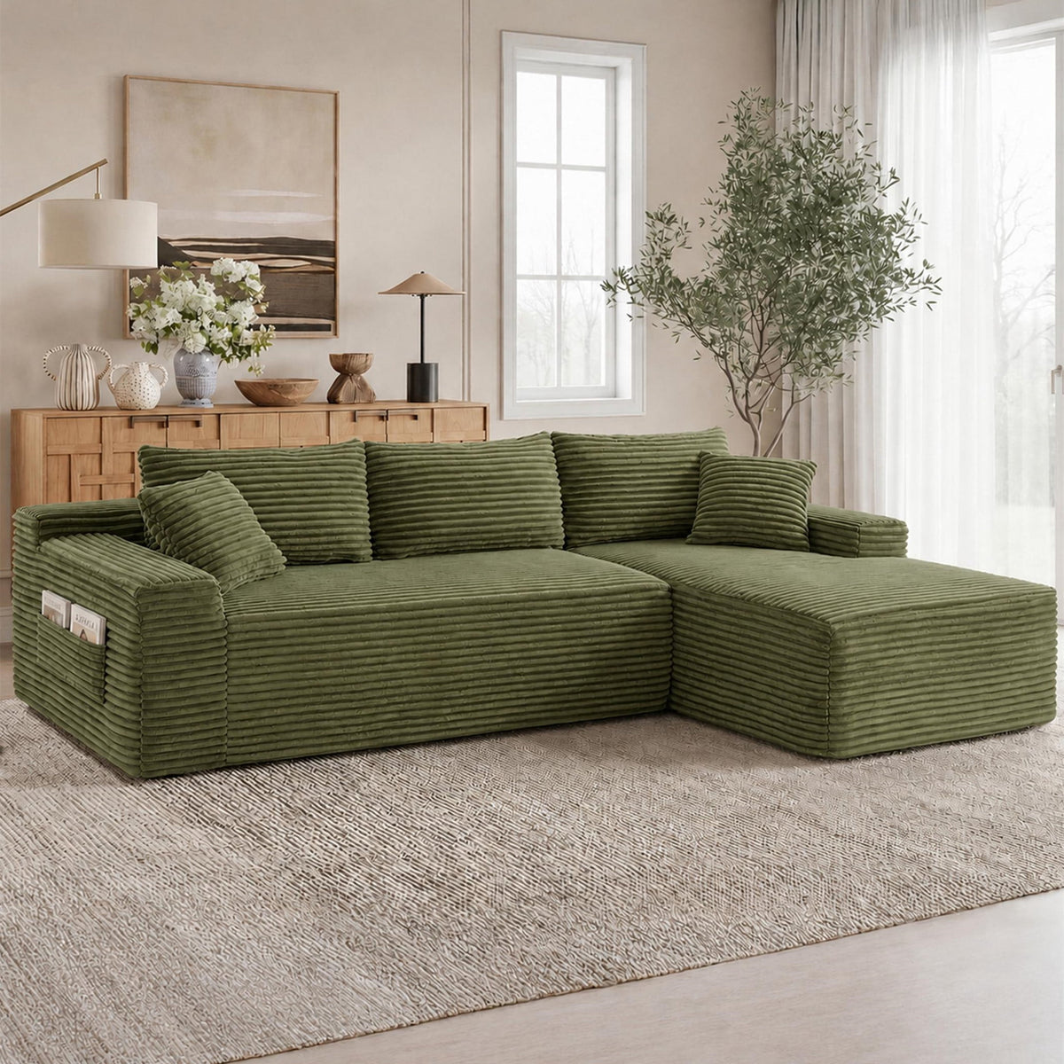 SOLIA 115" L-Shaped Cloud Modular Sectional Couch Faux Leather with Chaise Lounge