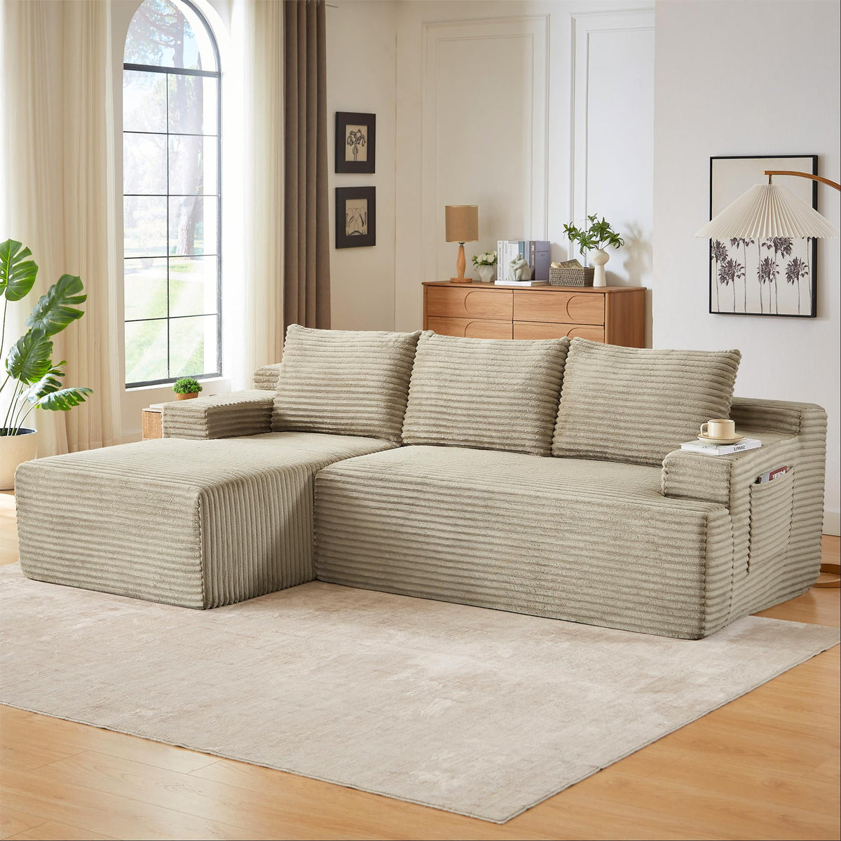 SOLIA 115" L-Shaped Cloud Modular Sectional Couch Faux Leather with Chaise Lounge