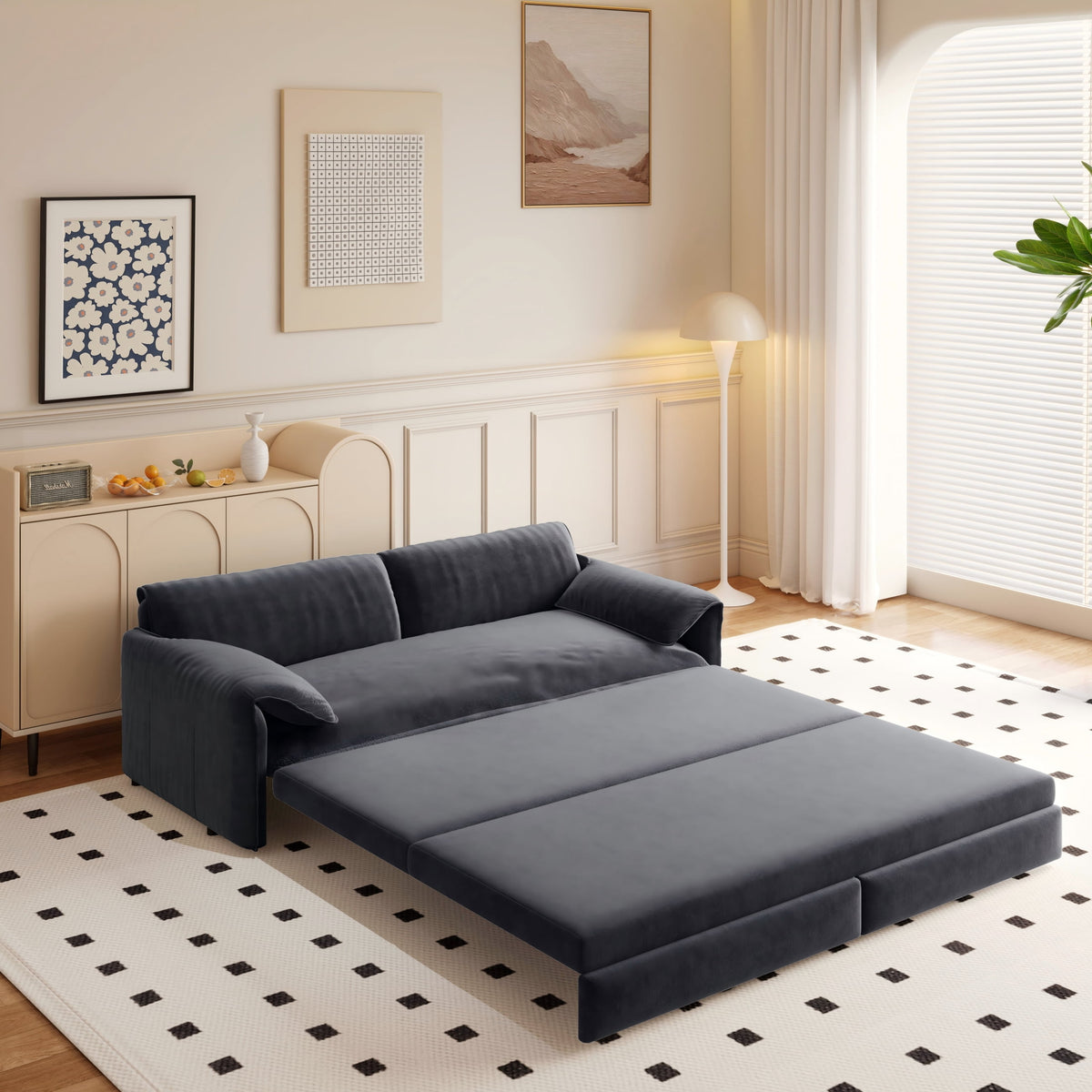 SOLIA Modular Sleeper Sectional Sofa Bed Velvet with Chaise Lounge