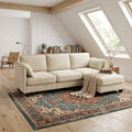  97-inch L-shaped Sofa, Upholstered Deep Seat Sofa with Cotton-Linen Brushed Fabric, Ottoman & Side pocket, 3-Seater Sofa for Living Room, Beige