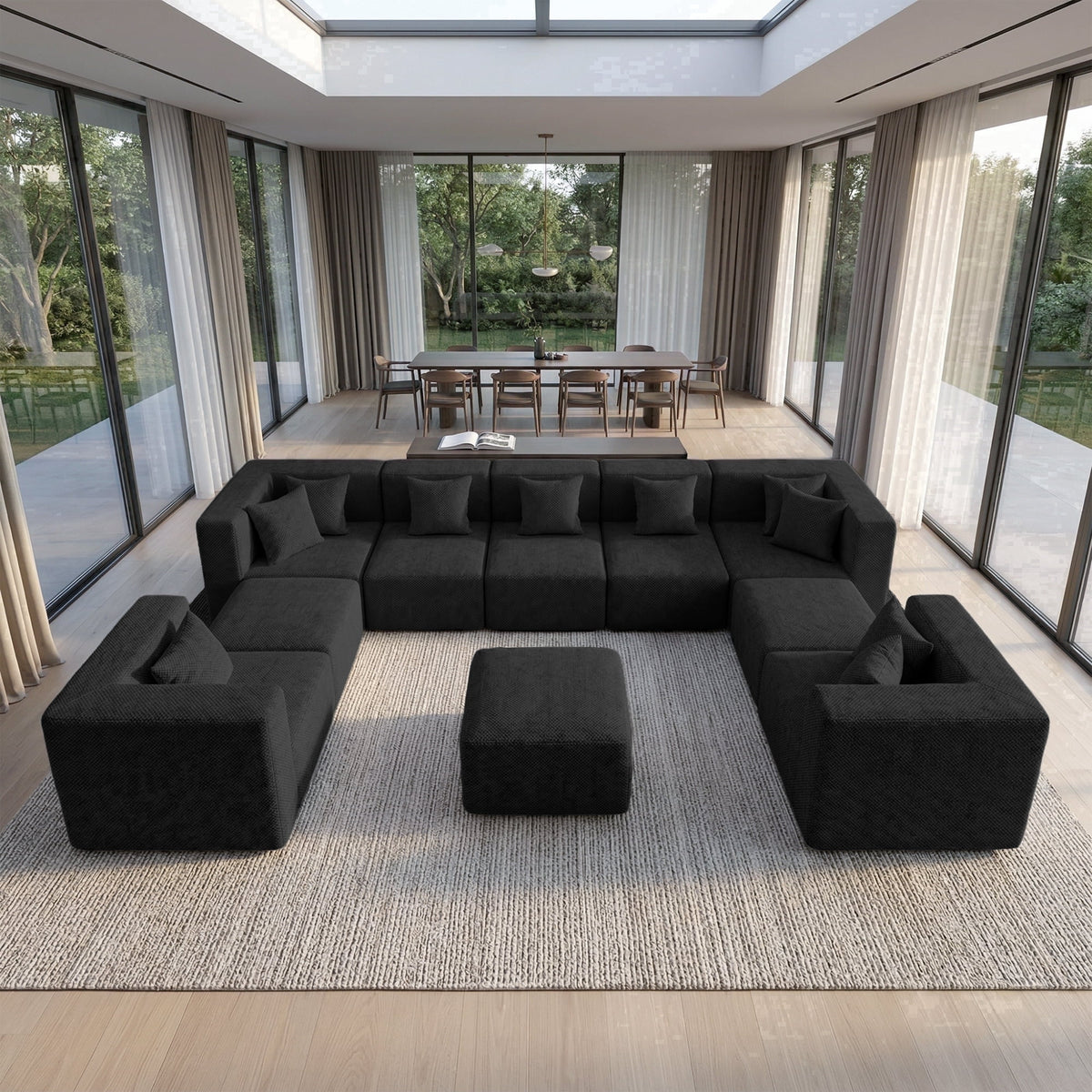 SOLIA 160" 10-Seat U-Shaped Cloud Modular Sectional Couch Chenille with Movable Ottoman