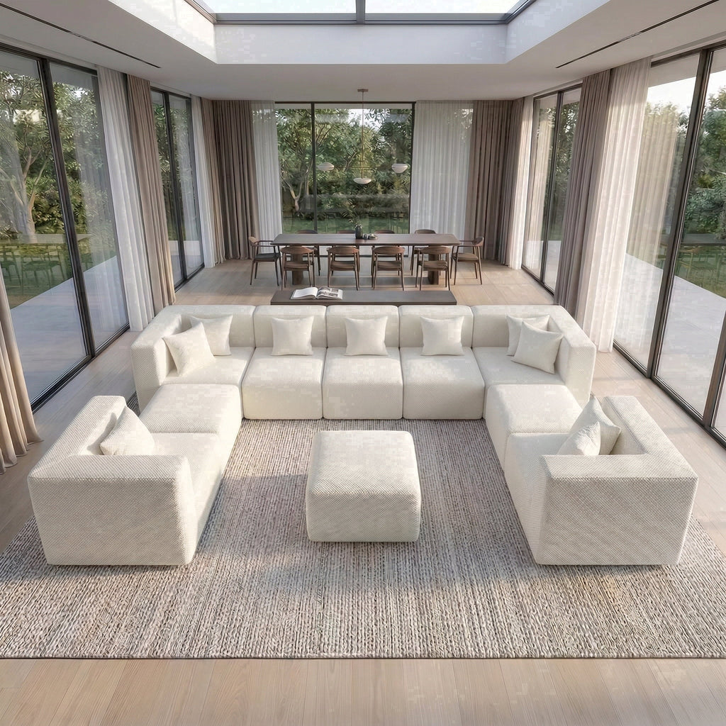 SOLIA 160" 10-Seat U-Shaped Cloud Modular Sectional Couch Chenille with Movable Ottoman